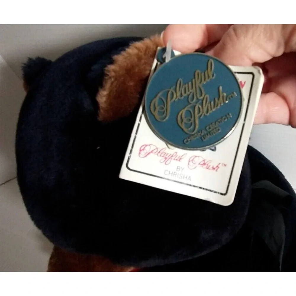 Vintage Chrisha Playful Plush Black bear with pumpkin 1988 With Tags - Picture 5 of 12